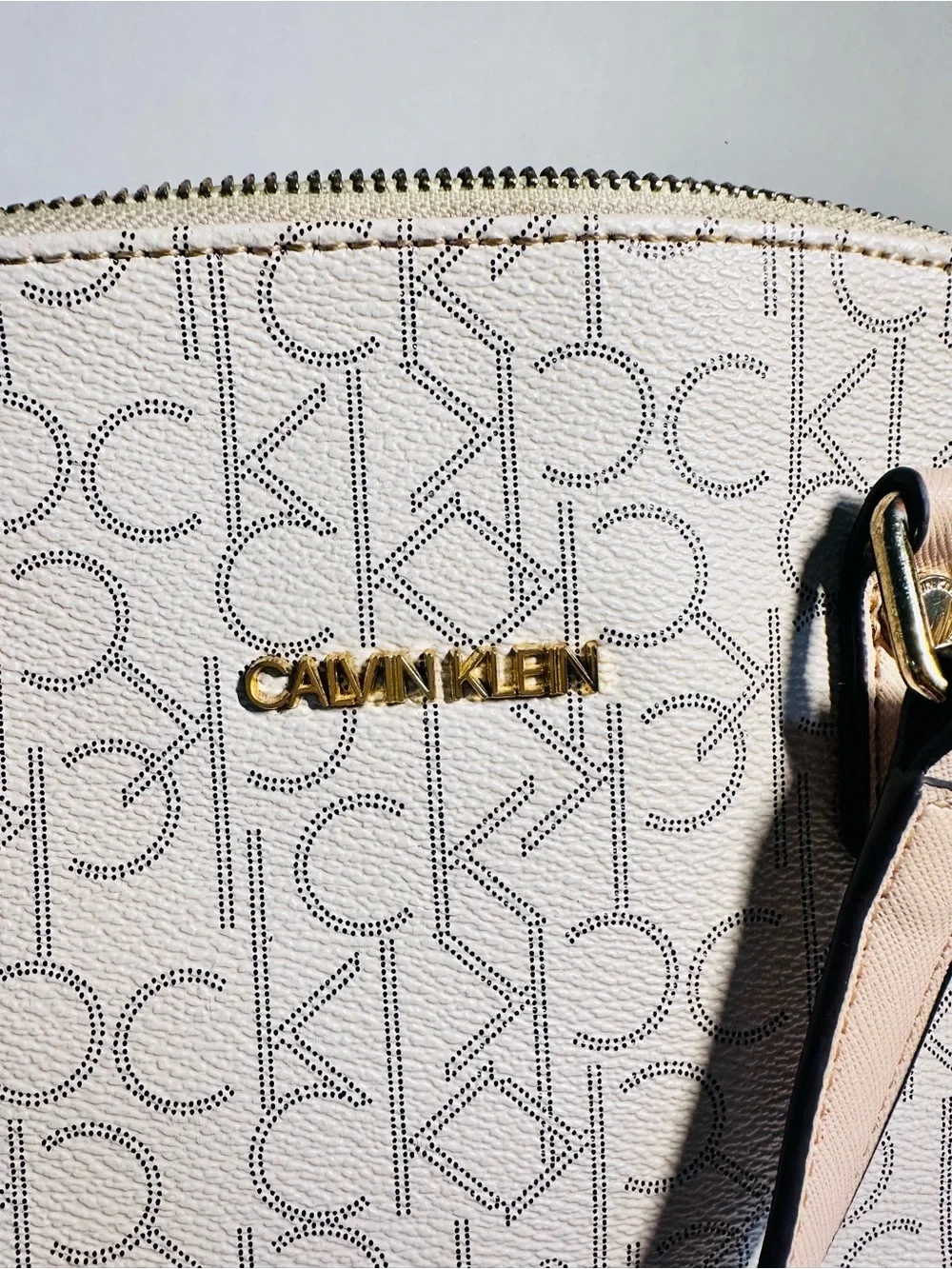 Calvin Klein Ivory Logo Dome Satchel with Gold Hardware